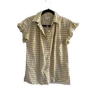 NWT Max Studio Small Marigold Plaid Ruffle Short Sleeve Button Up Blouse